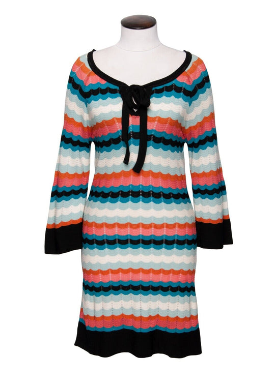 MISSONI Zig Zag Knit Dress Multicolor Waves Silk Women's Size 42IT / 6US