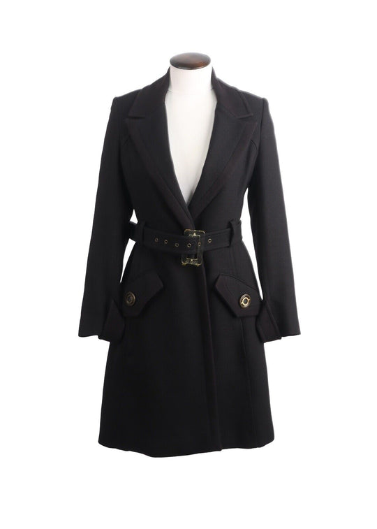 JUST CAVALLI Belted Coat Black Women's Long Jacket Size 40 IT