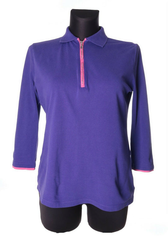 Women's BOGNER Purple 3/4 Sleeve 100% Cotton Half Zip Polo Shirt Size M
