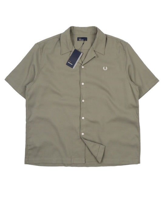 Men's FRED PERRY Olive Green Pique Cotton Short Sleeve Shirt Size XL