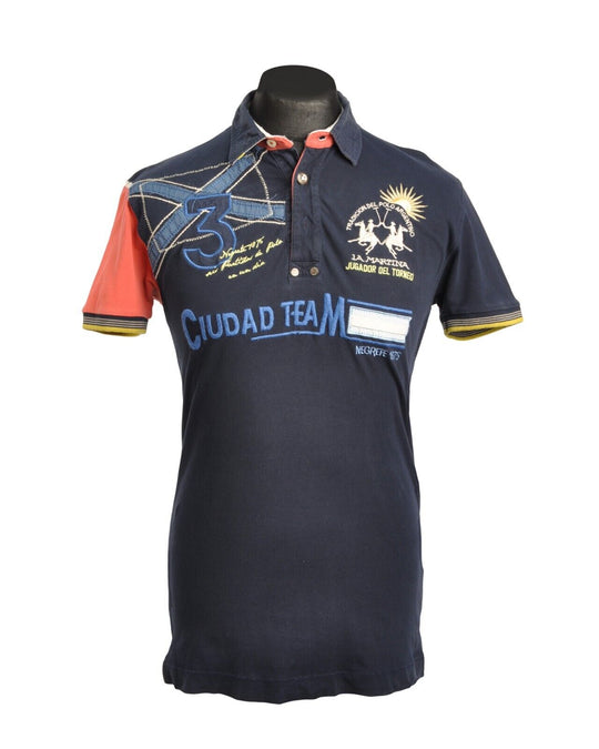 LA MARTINA Polo Shirt Navy Blue Slim Fit Pique Cotton Men's Size M