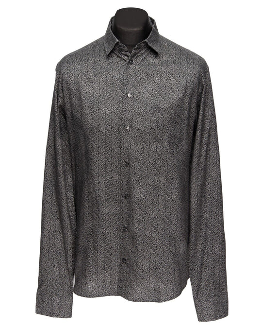 ETON Shirt Gray Black Print Cotton Men's Slim Fit Button Up Size 42 / L