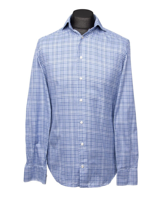 SUITSUPPLY Shirt Blue Check Cotton Mens Size 15.5 / 39 Slim Fit