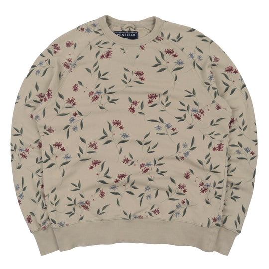 Men's PENFIELD Beige Khaki Floral Cotton Crew Neck Jumper Sweatshirt Size M