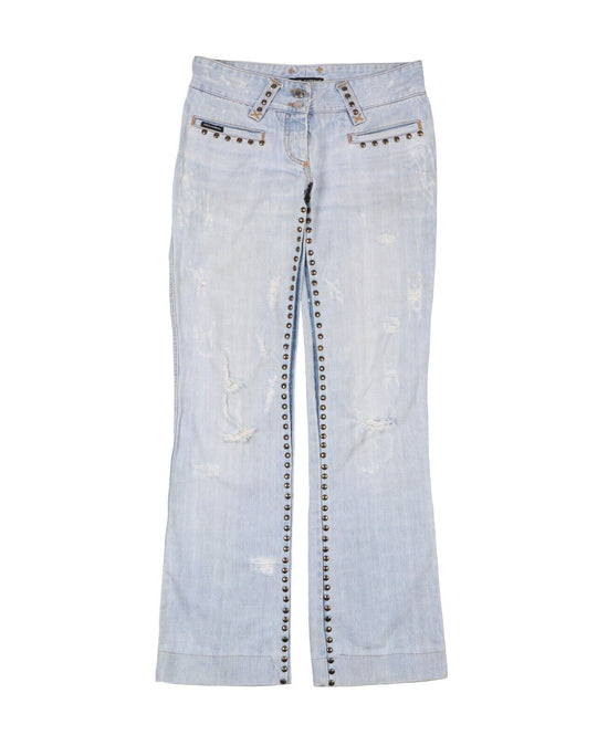 Vintage DG DOLCE & GABBANA Denim Blue Faded Cotton Womens Flared Jeans  Size 40