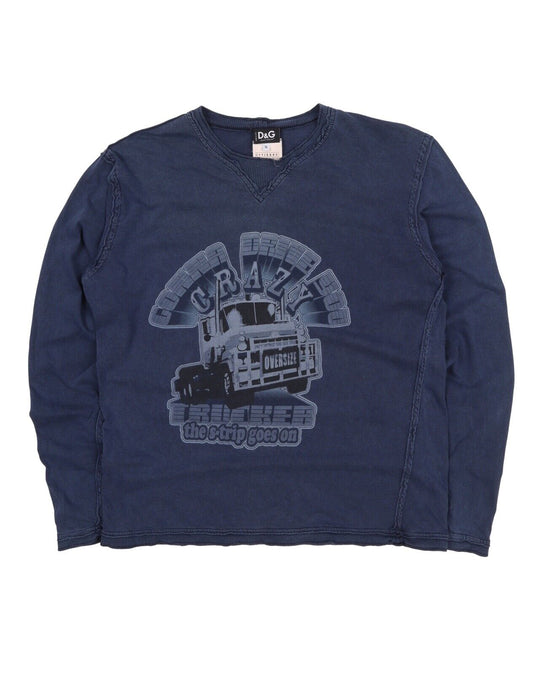 Men's DG Vintage DOLCE & GABBANA Blue Cotton Long Sleeve T Shirt Size s