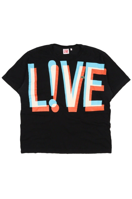 Men's LACOSTE LIVE! Black Cotton Glitch Logo Short Sleeve T - Shirt Size 6
