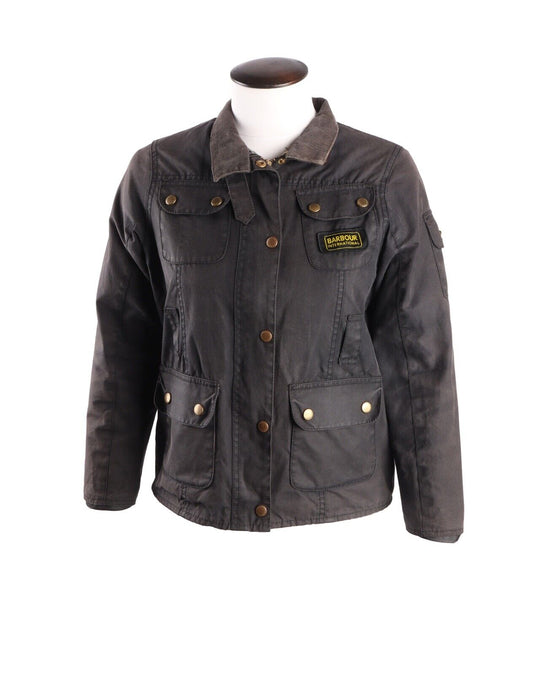 Kid's Girls's BARBOUR International Black Waxed Moto Jacket Size XL / 12-13 Y