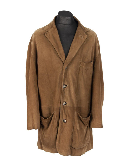 HUGO BOSS Jacket Brown Leather Button Front Mens Coat Size ~ XXL