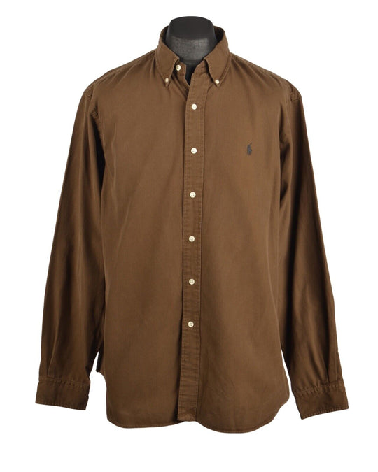 Men's RALPH LAUREN Brown Oxford Cotton Silk Shirt Size XL