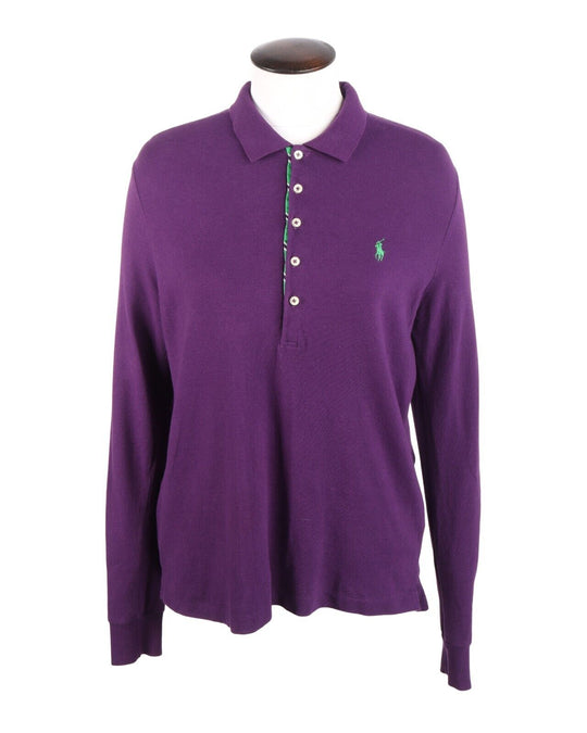 RALPH LAUREN SPORT Jumper Polo Button Neck Cotton Violet Purple Size XL / TG