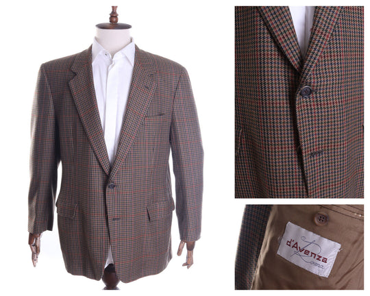 Men's D'AVENZA ROMA Vintage Brown Houndstooth Cashmere Wool Blazer Jacket Sz 47R
