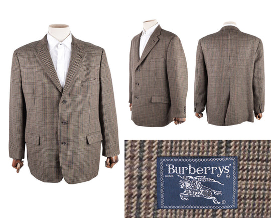 Men'S Vintage BURBERRY'S Check Tweed Wool Alpaca Blazer Jacket Size 46 UK