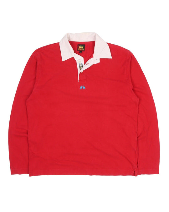 Men's LA MARTINA Red Pique Cotton Long Sleeve Polo Shirt Size XL
