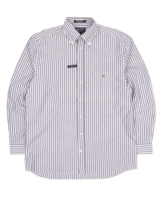 Men's GANT Blue Cotton Striped Washer Banker Oxford Shirt Size L