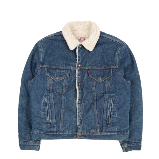 Men'S Vintage LEVI'S Made In USA Sherpa Blue Denim Trucker Jeans Jacket 44 / L