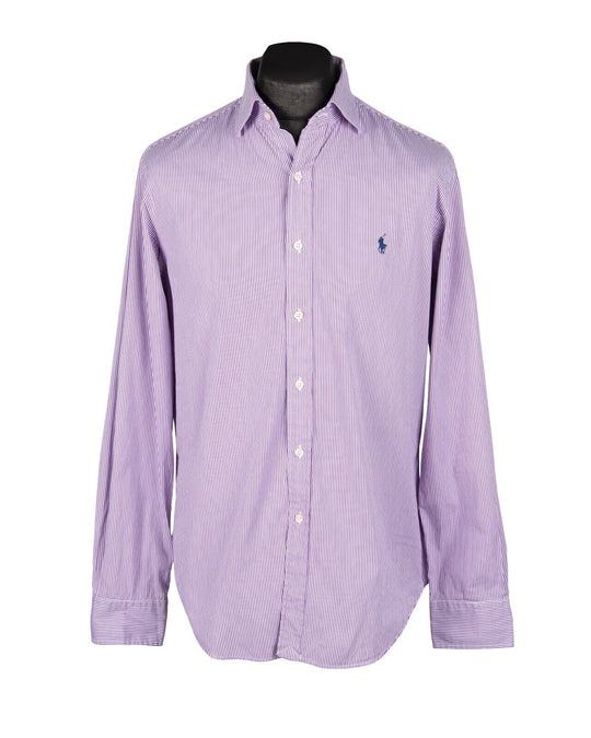 POLO RALPH LAUREN Shirt Purple Striped Cotton Men's Custom Fit Size 40/41 / 16