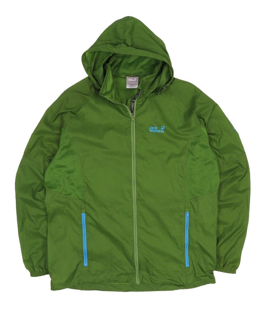 Men's JACK WOLFSKIN Green Stormlock Hooded Outdoor Packable Jacket Size L