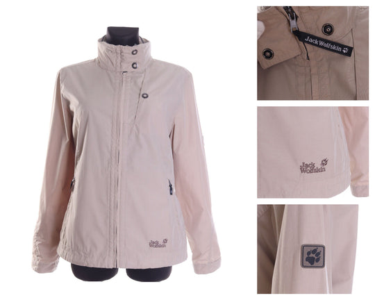 Women's JACK WOLFSKIN Beige Hooded Windbreaker Urban Outdoor Jacket Size L