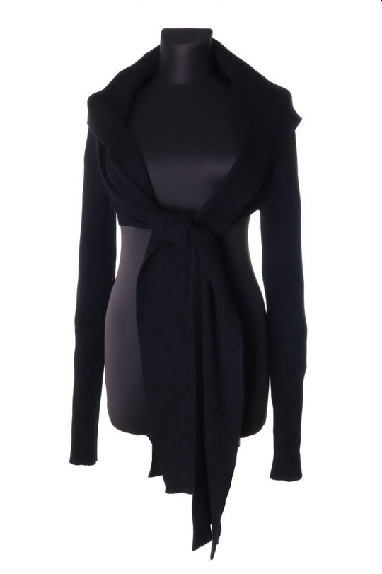 Women's MAX MARA Black Ribbed Hooded Viscose Long Sleeve Cropped Top Size M