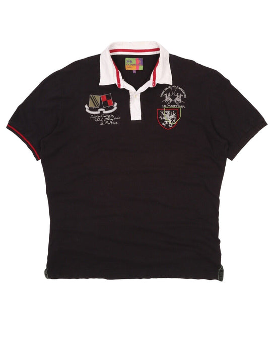 Men's LA MARTINA Black Cotton Polo Shirt Size 3XL