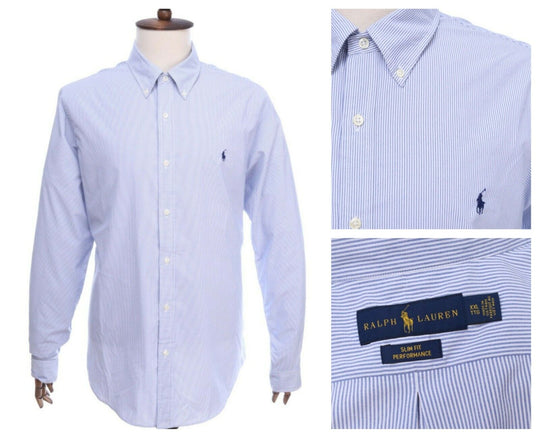 Men's RALPH LAUREN Blue Striped Slim Fit Performance Shirt Size 2XL