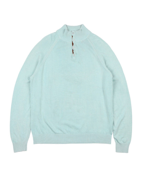 LANVIN Pullover Blue Silk Cotton Button Neck Men's Jumper Size M