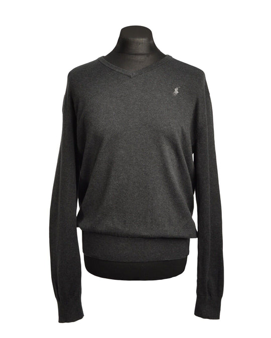 Polo By RALPH LAUREN Pullover V Neck Pima Cotton Grey Men's Jumper Size M