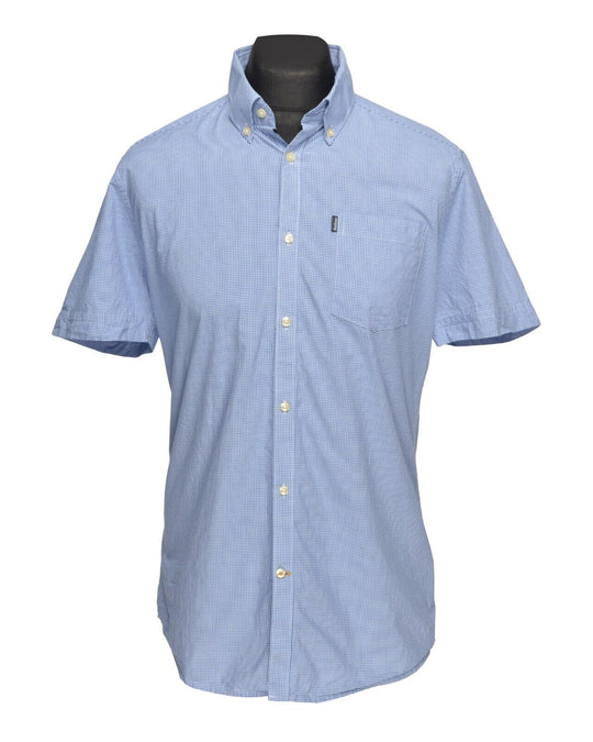 BARBOUR Triston Shirt White Blue Check Cotton Mens Short Sleeve Size M