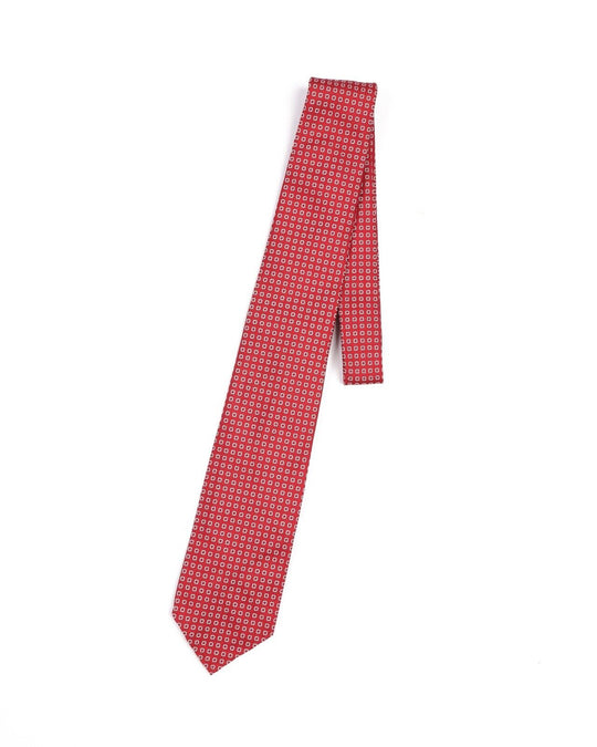 LUIGI BORRELLI Napoli Tie Red White Squares Silk Men's Woven Necktie