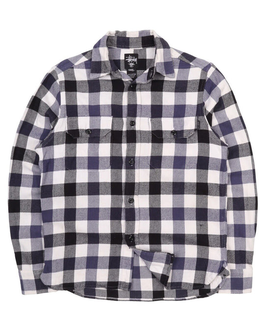 Men's Vintage STUSSY Blue Check Cotton Shirt Size S