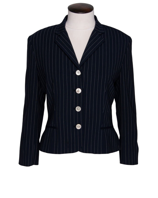 RALPH LAUREN Blazer Navy Striped Wool Women's Purple Label Jacket Size 8