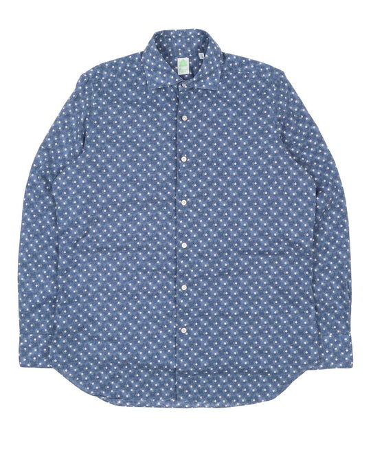 Men's FINAMORE Napoli Blue Floral Cotton Bespoke Shirt Size 16 / 41