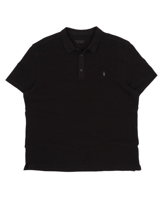 Men's ALL SAINTS Black Cotton Short Sleeve Polo Shirt Size XL