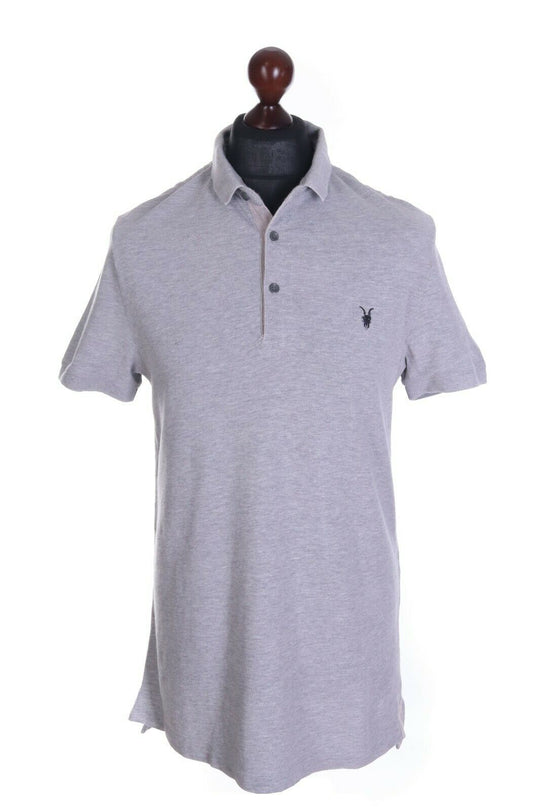 Men's ALL SAINTS Grey 100% Cotton Pique Sandringham SS Polo Shirt Size L