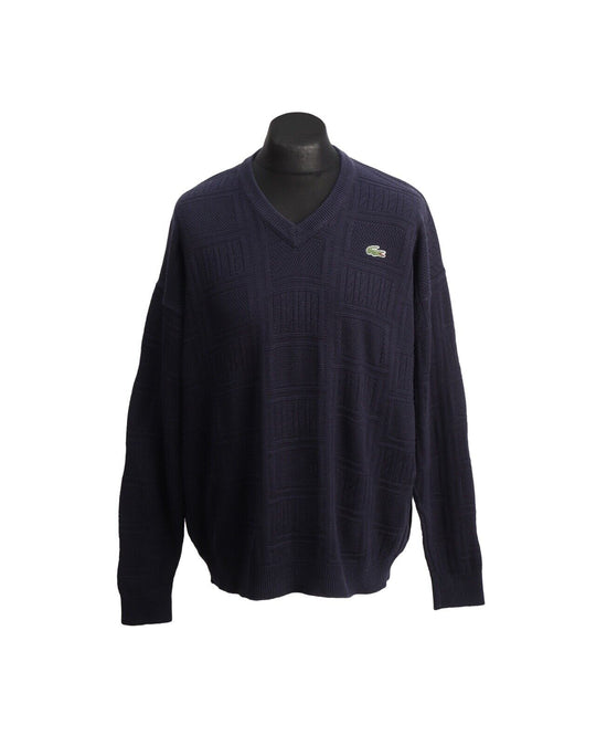 Vintage LACOSTE Jumper Navy Blue Wool Blend Knit Men's V Neck Size 7 / 2XL
