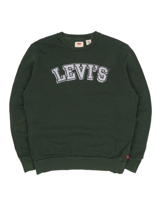 Men's LEVI'S Green Cotton Crew Neck Big Logo Jumper Sweatshirt Size S