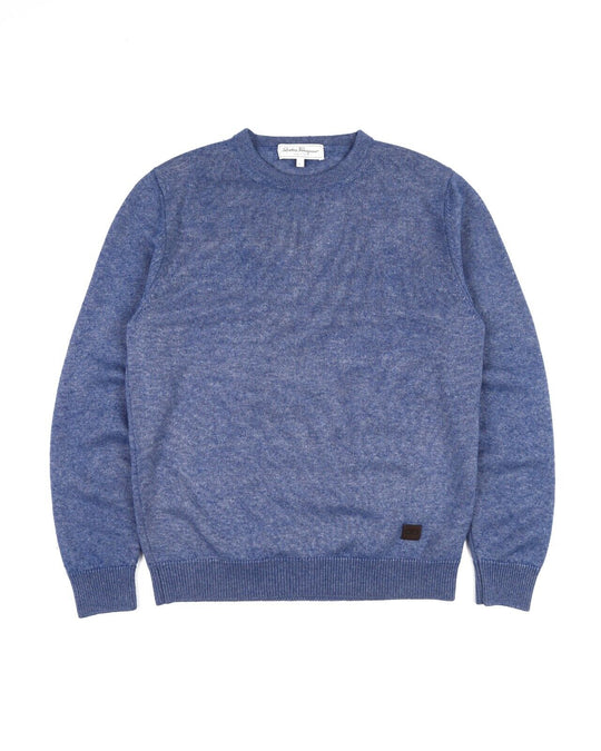 SALVATORE FERRAGAMO Sweater Crew Neck Blue Silk Cashmere Men's Jumper Size M