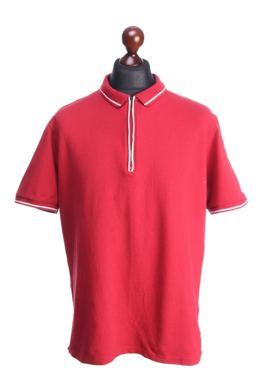 M&S BLUE HARBOUR Red Cotton Zip Neck Polo Shirt Size XL