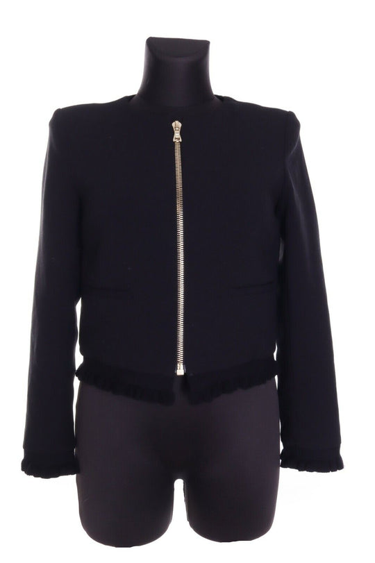Women's SANDRO PARIS Black Short Full Zip Round Neck Blazer Jacket Size 36