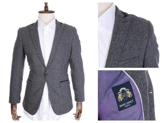 Men's MARC DARCY LONDON Grey Peak Lapel MASON Jacket Blazer Size 36 R