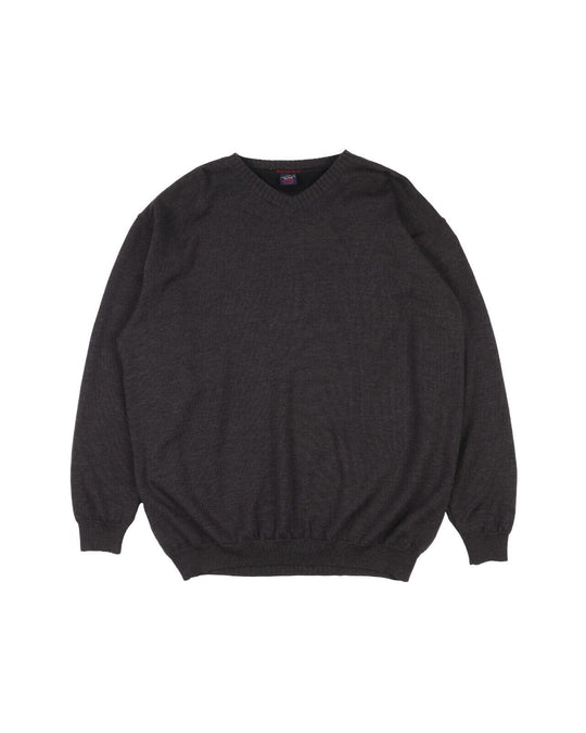 PAUL & SHARK BRETAGNE Grey Anchor Men's Wool V Neck Pullover Size 3XL