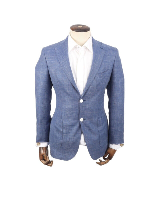 BOGGI Blazer Blue Wool Silk Patch Pockets Men's Unlined Jacket Size 46 IT  36 US