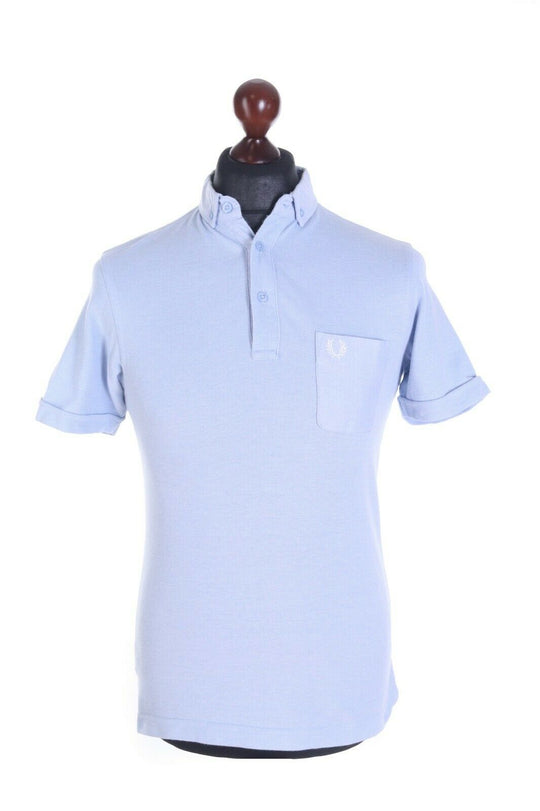 Men's FRED PERRY Blue Cotton Slim Fit Short Sleeve Polo Shirt Size s