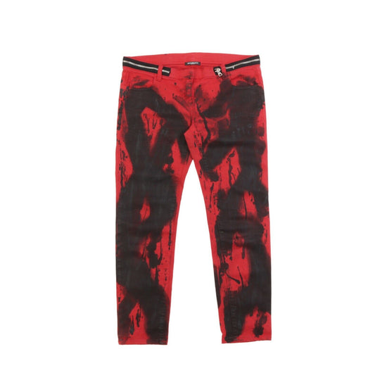 Women's BALMAIN Paris Red Painted Denim Tapered Jeans Size 42 IT
