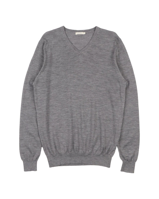 SUITSUPPLY Knit Sweater Grey Merino Wool Mens V - Neck Jumper Size L