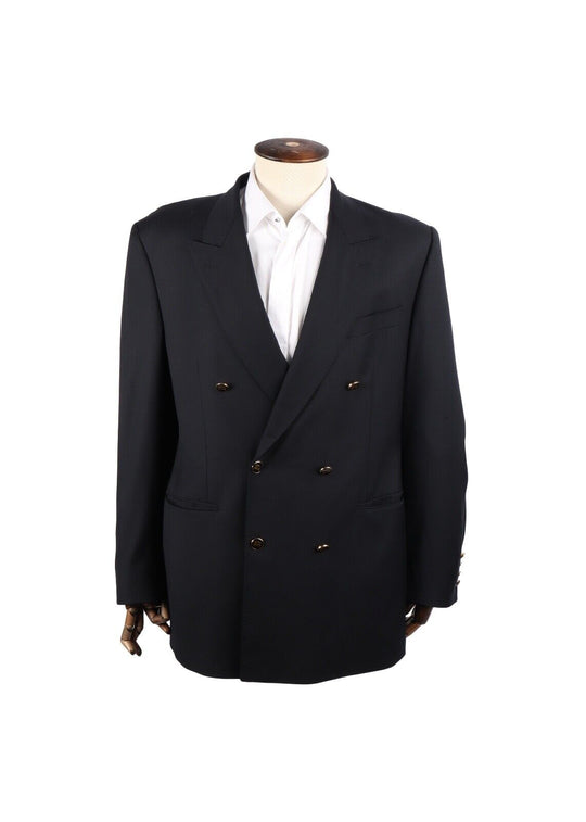 Vintage BURBERRY'S Sport Coat Navy Blue Wool Club Blazer Men's Size ~ 56 EU