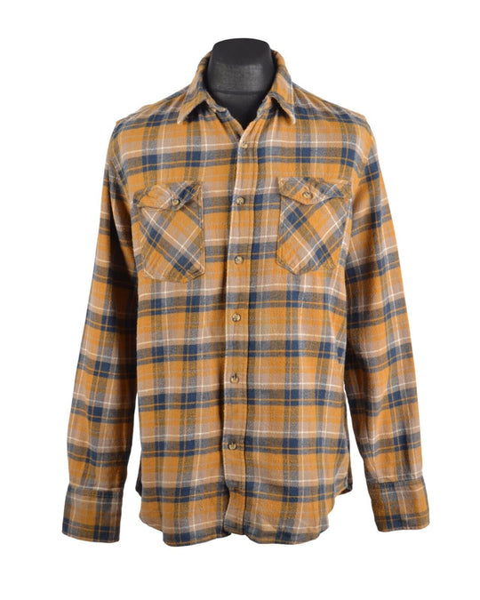 Men's NUDIE JEANS Orange Check Flannel Cotton Plaid Shirt Size M