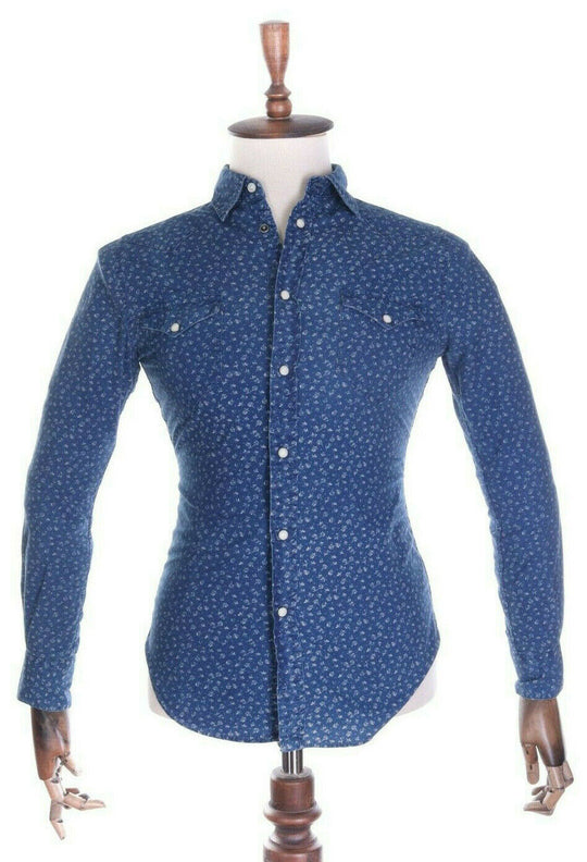 Men's POLO RALPH LAUREN Navy Blue 100% Cotton Floral Print Slim LS Shirt Size s