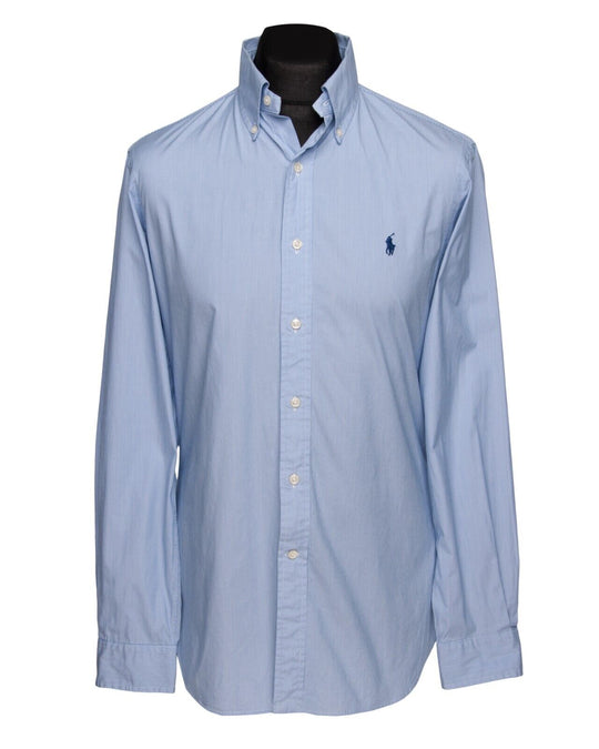 POLO RALPH LAUREN Dress Shirt White Blue Striped Cotton Men's Size 39 / 15.5